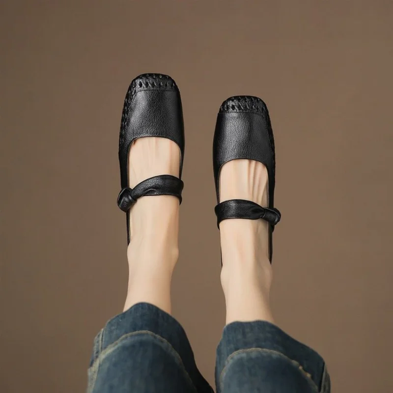 New Arrival Hollow Breathable Mary Jane Shoes, Single Strap Block Heel Backless Pumps, Versatile Closed Toe Sandals For Women
