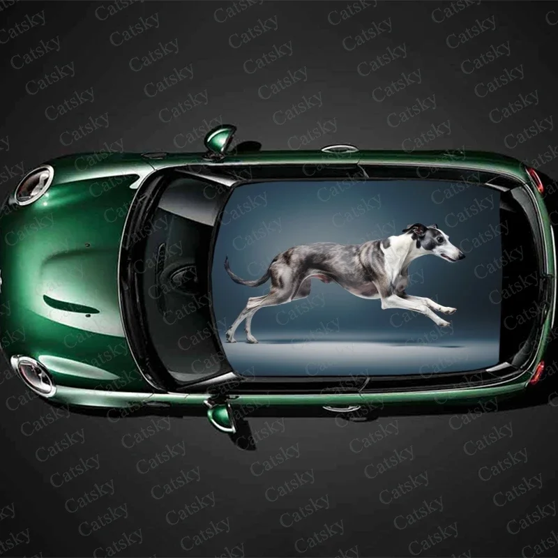 Greyhound Dog Animal Car Roof Sticker Wrap Racing SUV Accessories Packaging Painted PVC Custom Car Graphic Decal