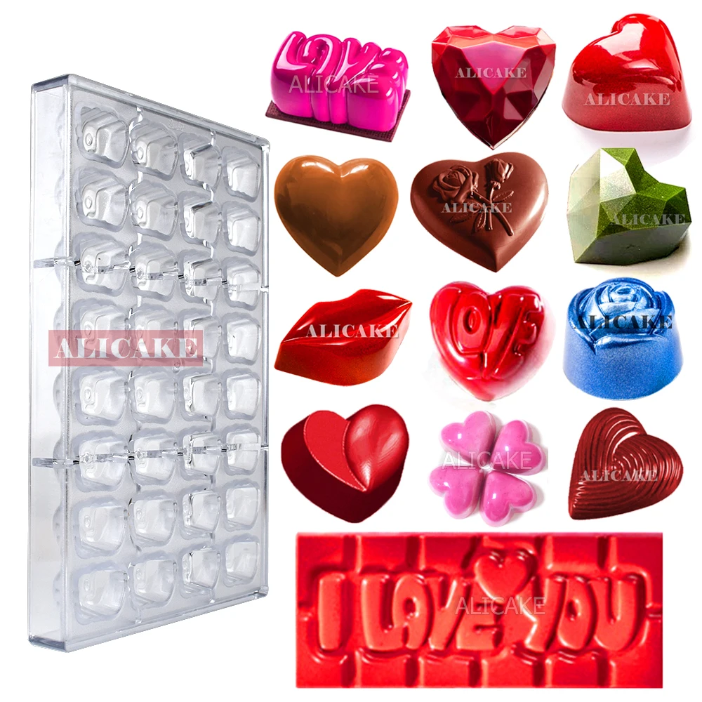 Polycarbonate Candy Mold Heart Shape Chocolate Mold For Chocolates Acrylic Mould Confectionery Cake for Baking Pastry Utensils