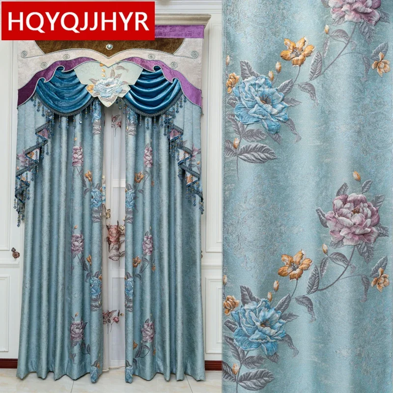 

Top Luxury Full Blackout 4D Jacquard Villa Curtains For Living Room Window High Quality With Voile Curtain For Bedroom Kitchen