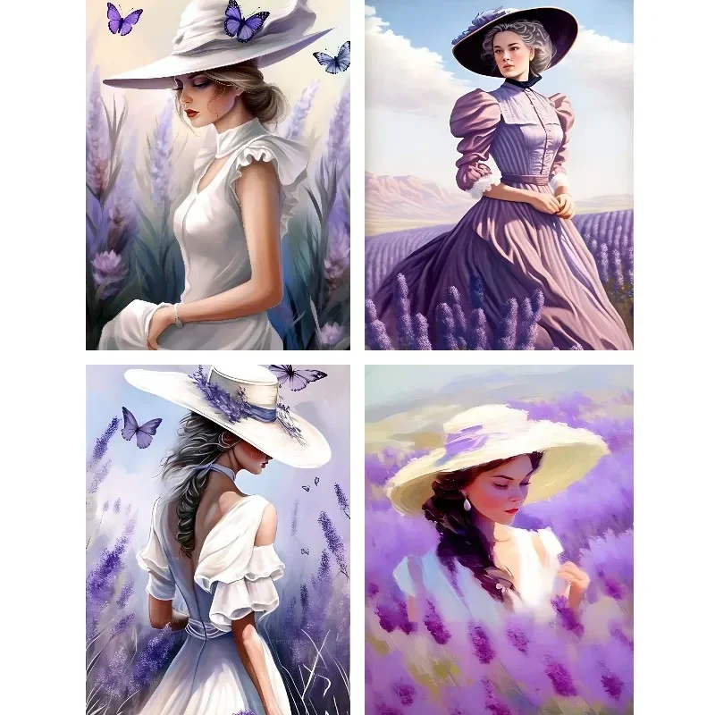 

Full Diamond Painting Mosaic Woman in Blooming Lavender Fields Home Decoration New 2024 Embroidery Scenery Crystal Picture