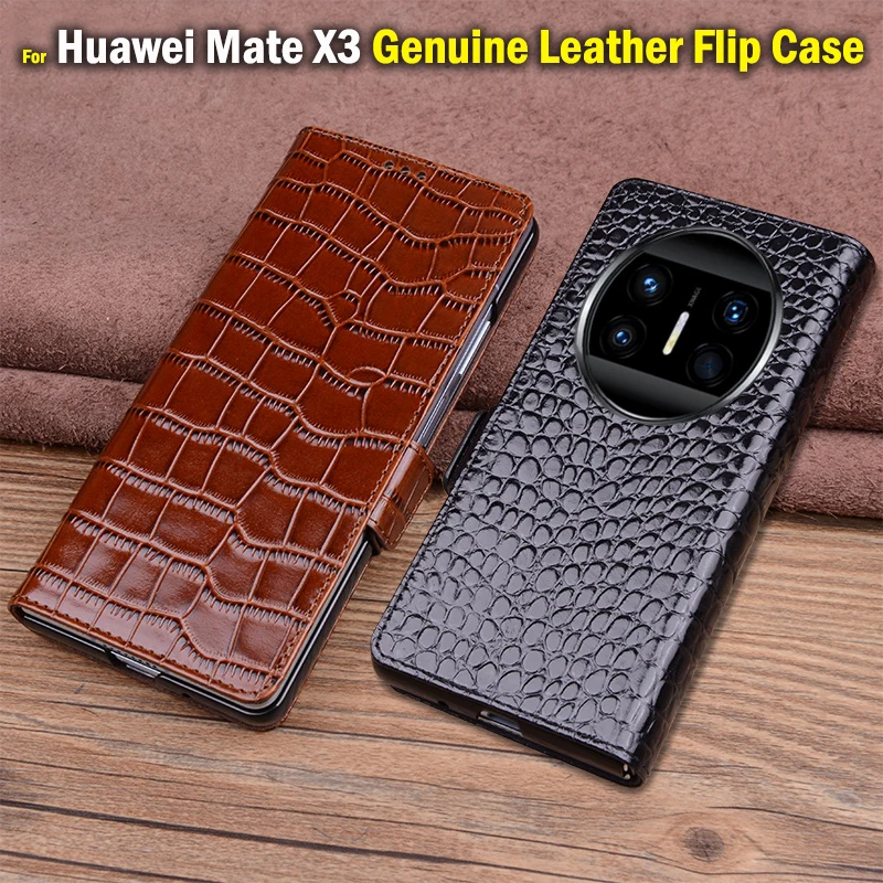 

Genuine Leather Flip Case Phone Funda for Huawei Mate X5 X3 MateX3 Crocodile Grids Litchi Pattern Magnetic Suction Buckle Cover