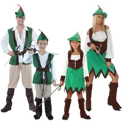 Hunter Warrior Adult Men Boys Kids Fairy Tales Robin Hood Peter Pan Costume Cosplay Halloween Party Role Play Fantasia Dress Set