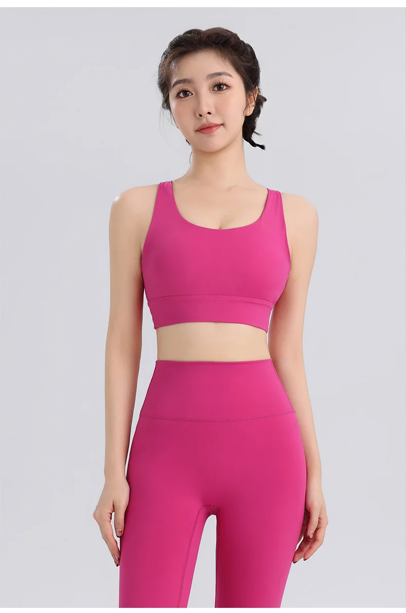 Yoga-Anzug mit hochtaillierten, hüfthebenden Leggings und Sport-BH-Set, schöner Rücken, stoßfester, festem Cup, Sportunterwäsche für Outdoor-Fitness. – Detail 13