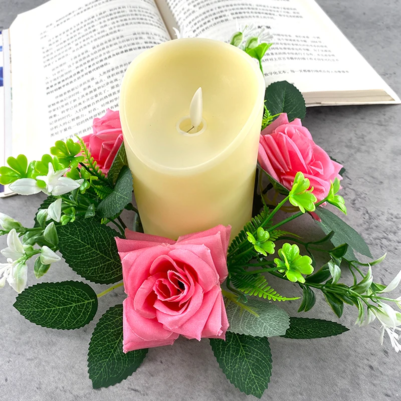 

Halloween Christmas Home Decorative Plastic Candle Wreath Small Rose Garland Ornaments