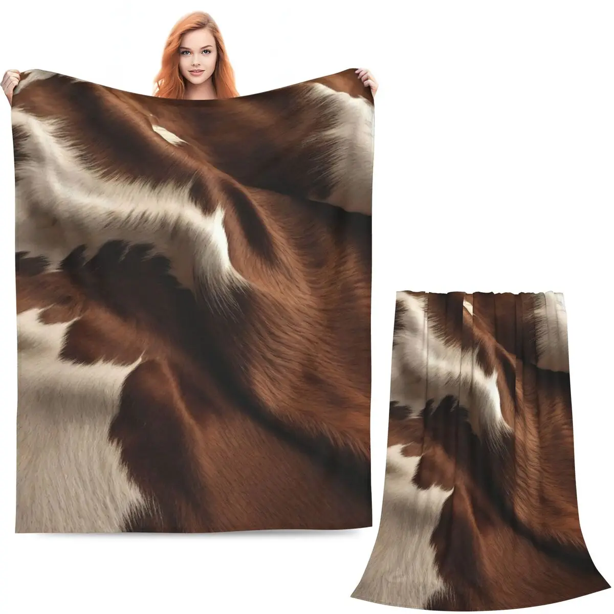 Stylish Cow Fur Cowhide Texture Cow Skin Print Patter Blanket Soft Warm Flannel Throw Blanket Bedding for Bed Travel Home Couch