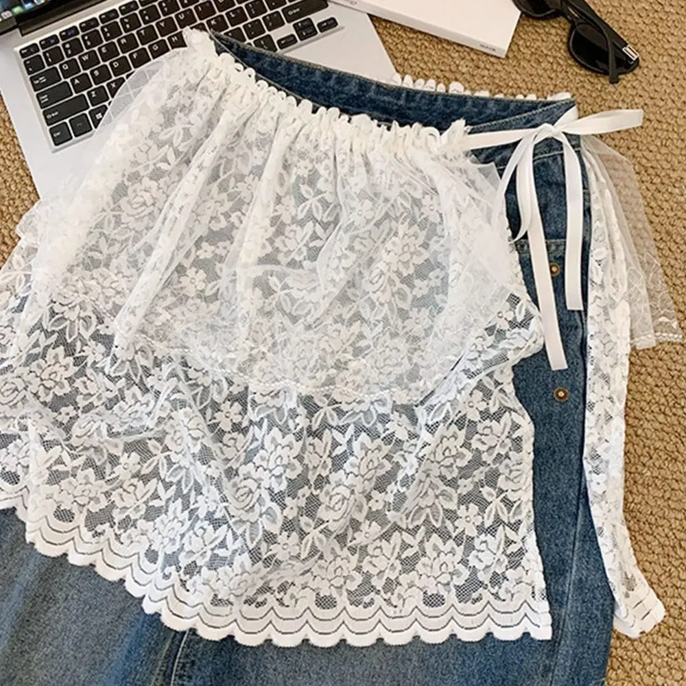 

Новая мини-юбка с вышивкой и кружевом, двухслойная, прозрачная, с кружевной отделкой, длинная и короткая юбка для женщин и девушек