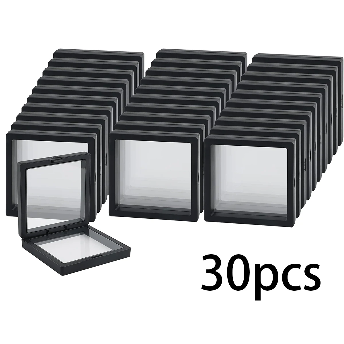 30pcs Portable 3D Floating White/Black Jewelry Display Box Transparent PE Film Anti Oxidation Pendant Bracelet Storage Box