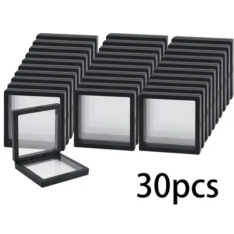 30pcs Portable 3D Floating White/Black Jewelry Display Box Transparent PE Film Anti Oxidation Pendant Bracelet Storage Box