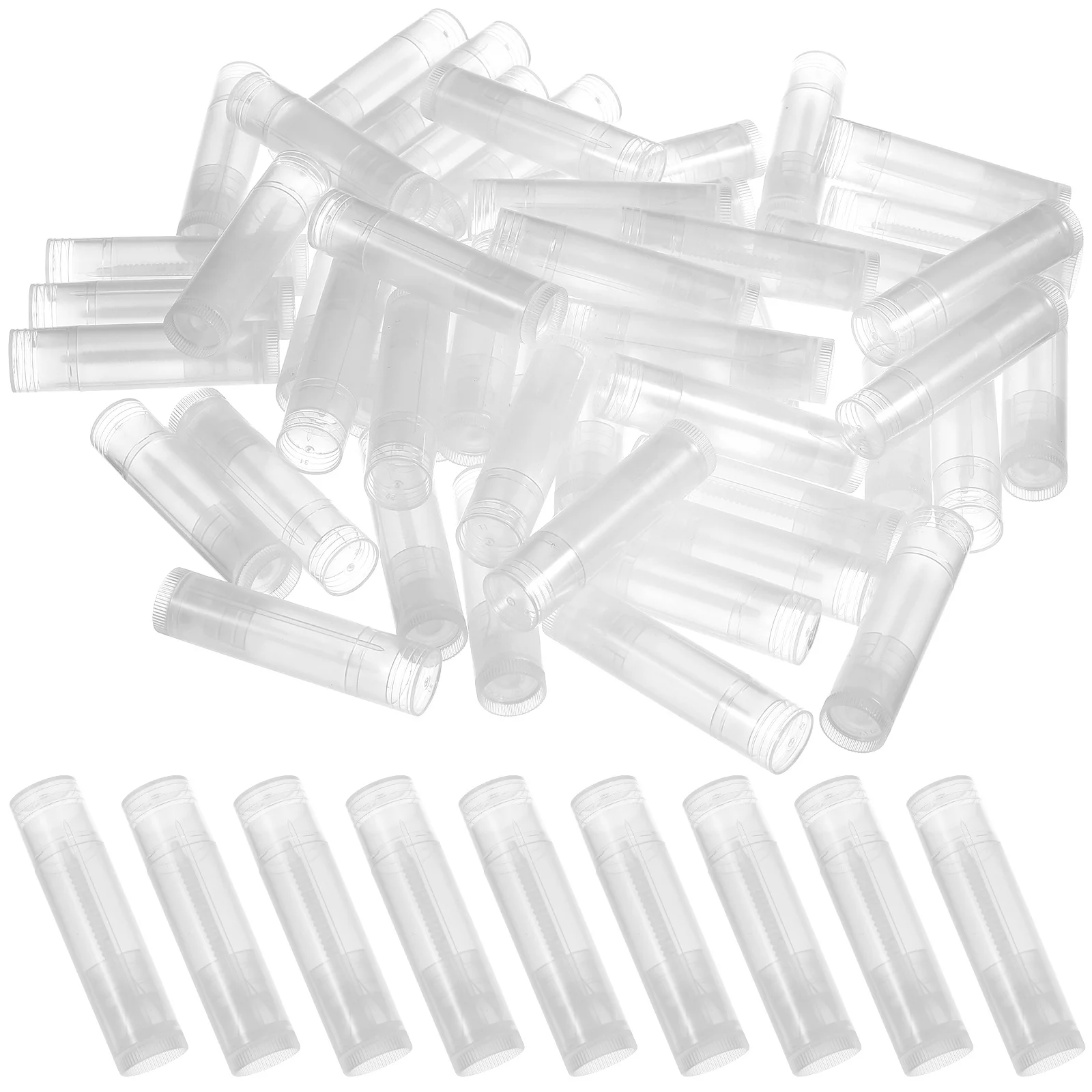 50 Peças de Tubos para Bálsamo Labial Transparentes, Recipientes Vazios com Tampa de Roda para Armazenamento de Batom DIY