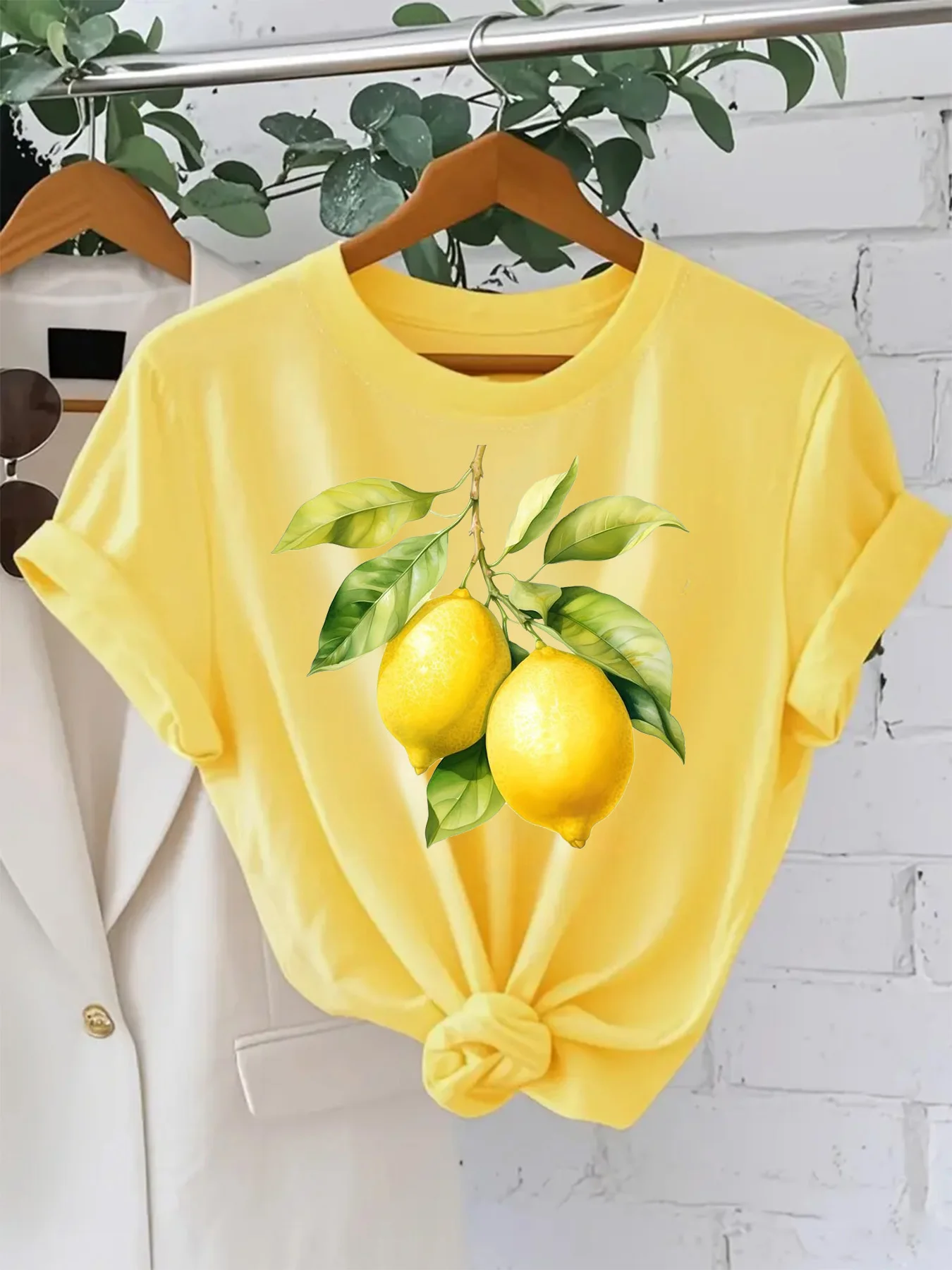 

Summer Women's Plus Size T-Shirt Original Design Fashion Lemon Pattern Printed Women's Casual Soft Round Neck Short Sleeved Tops