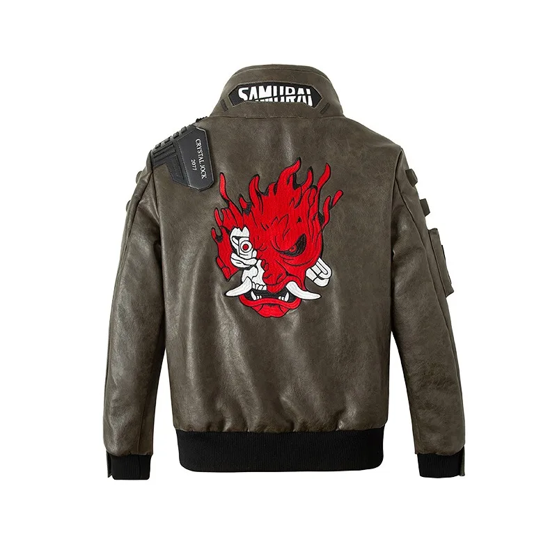 Game Punk 2077 Leather Jacket LED Collar Vincent V Cosplay Costume for Men Women view 3