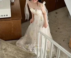 OLOEY Printed A Line Korea Evening Dresses Wedding Photoshoot Straps Tulle Prom Gowns Customised Floor Length Homecoming Dress