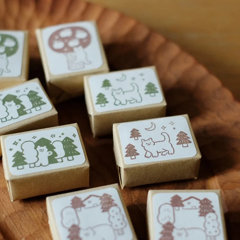 

Vintage Forest Bear Cat Wooden Rubber Stamp Set DIY Scrapbooking Photo Album Card Making Wood Seal