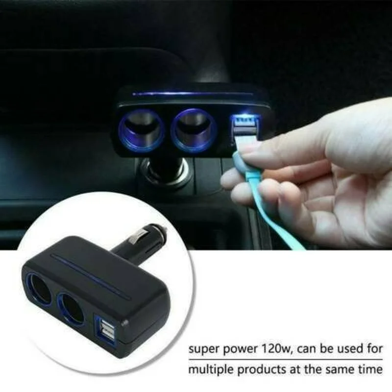 Carregador de carro isqueiro duplo adaptador de energia soquete divisor plugue duplo telefone inteligente usb adaptador voltímetro carregamento