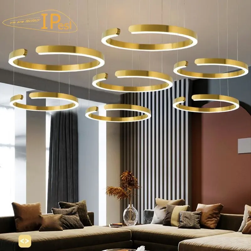 

Современные светодиодные роскошные подвесные светильники «сделай сам», круглые кольца, Подвесная лампа для гостиной, столовой, ресторана, гостиной, искусственные потолочные светильники
