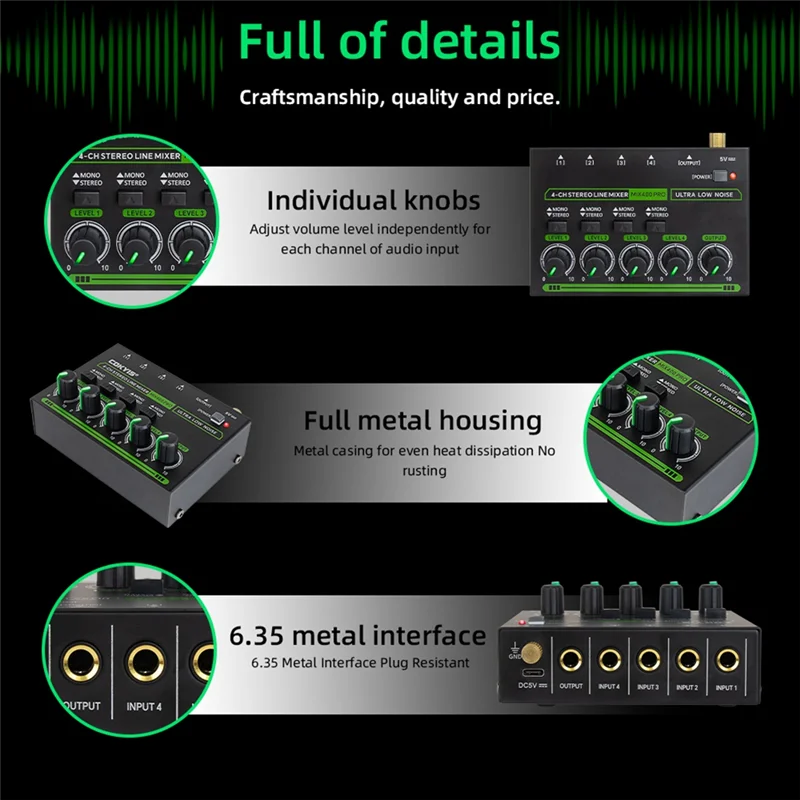 A25R-Mix400 Pro 4 Channel Professional Sound Mixer With RGB Light Mini Audio Mixer Line Mixer Small Audio Mixer For Club Bar