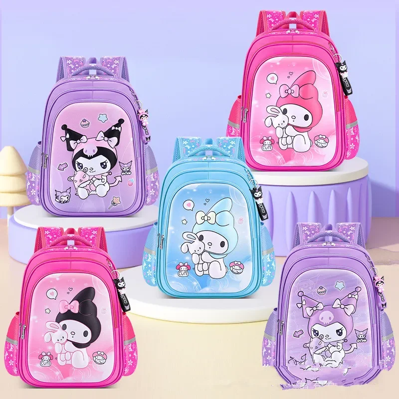 Mochila Sanrio Kuromi para meninas, bolsa escolar de grande capacidade, anime de desenhos animados, fofo, estudante do ensino fundamental, escola secundária, novo, 2024