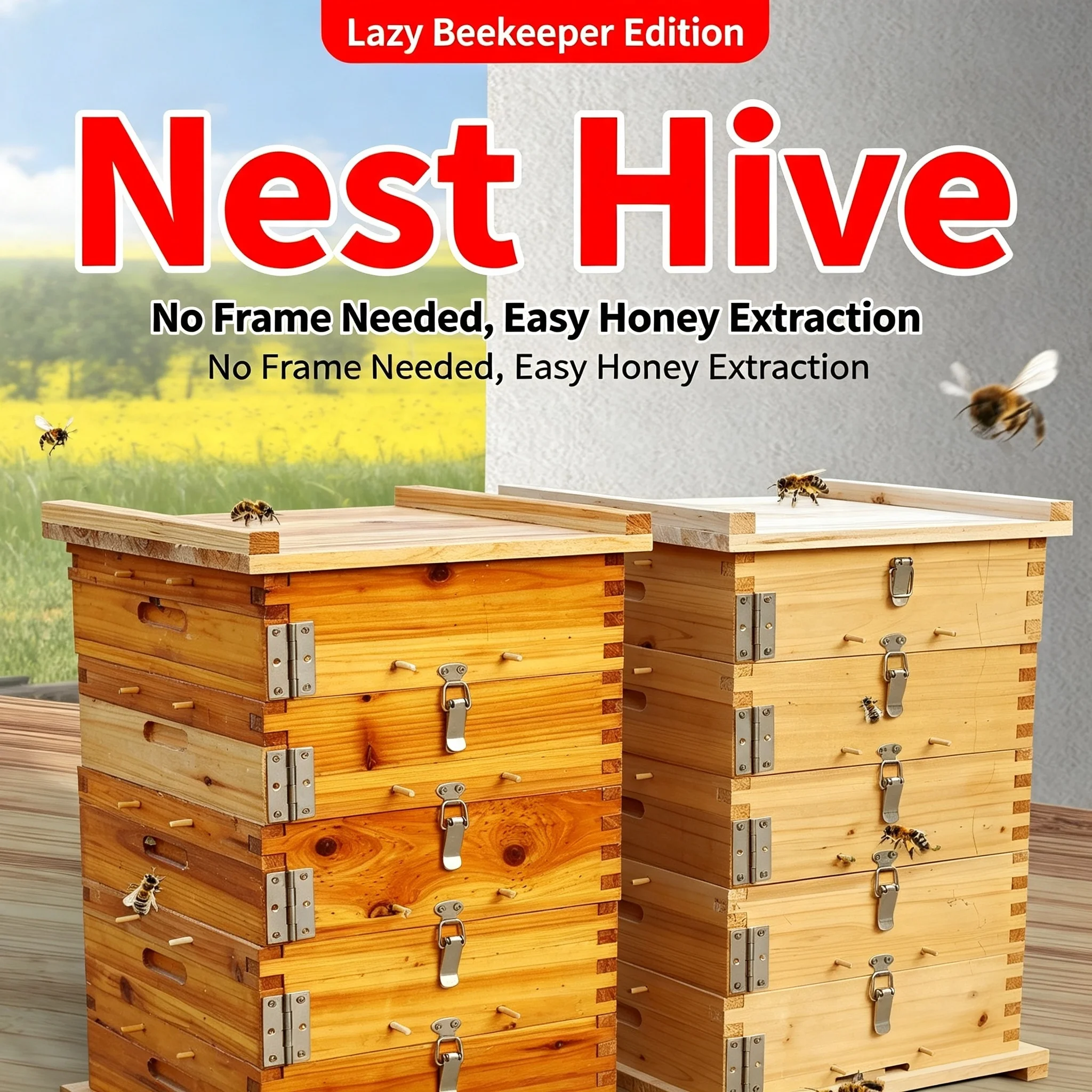 Thickened Grid Beehive for Local Chinese Bees, Split Bait Bee Box with Complete Beekeeping Tools Set