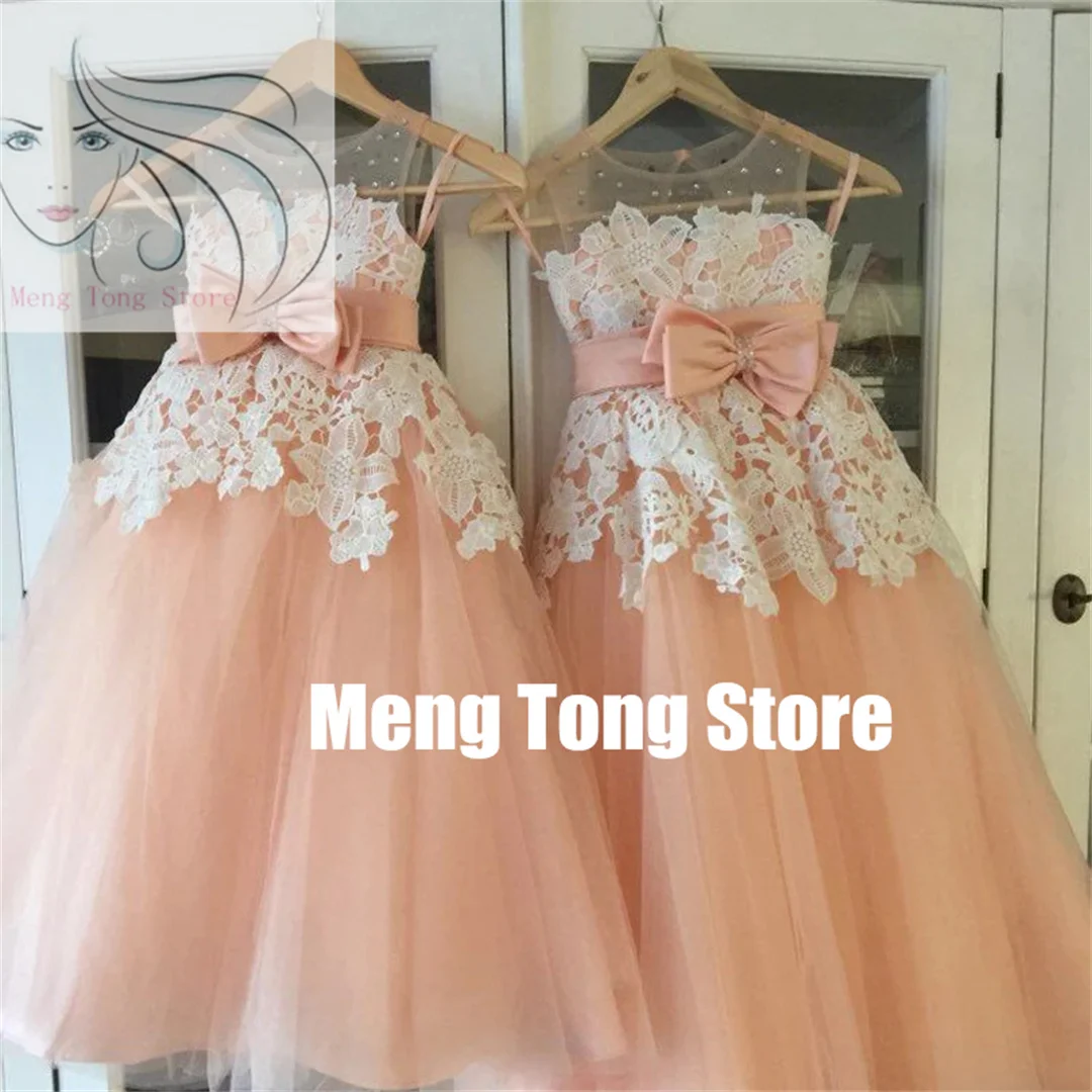 New Flower Girl Dresses Blush Pink First Communion Gowns For Girls Ball Gown Cloud Beaded Pageant Gowns Vestido De Daminha