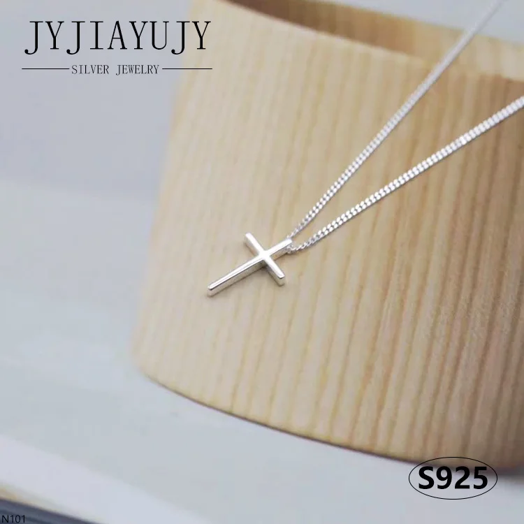 

JYJIAYUJY 100% Sterling Silver S925 Necklace Smooth Surface Cross Shape Fashion Trendy Hypoallergenic Women Jewelry Gift N101