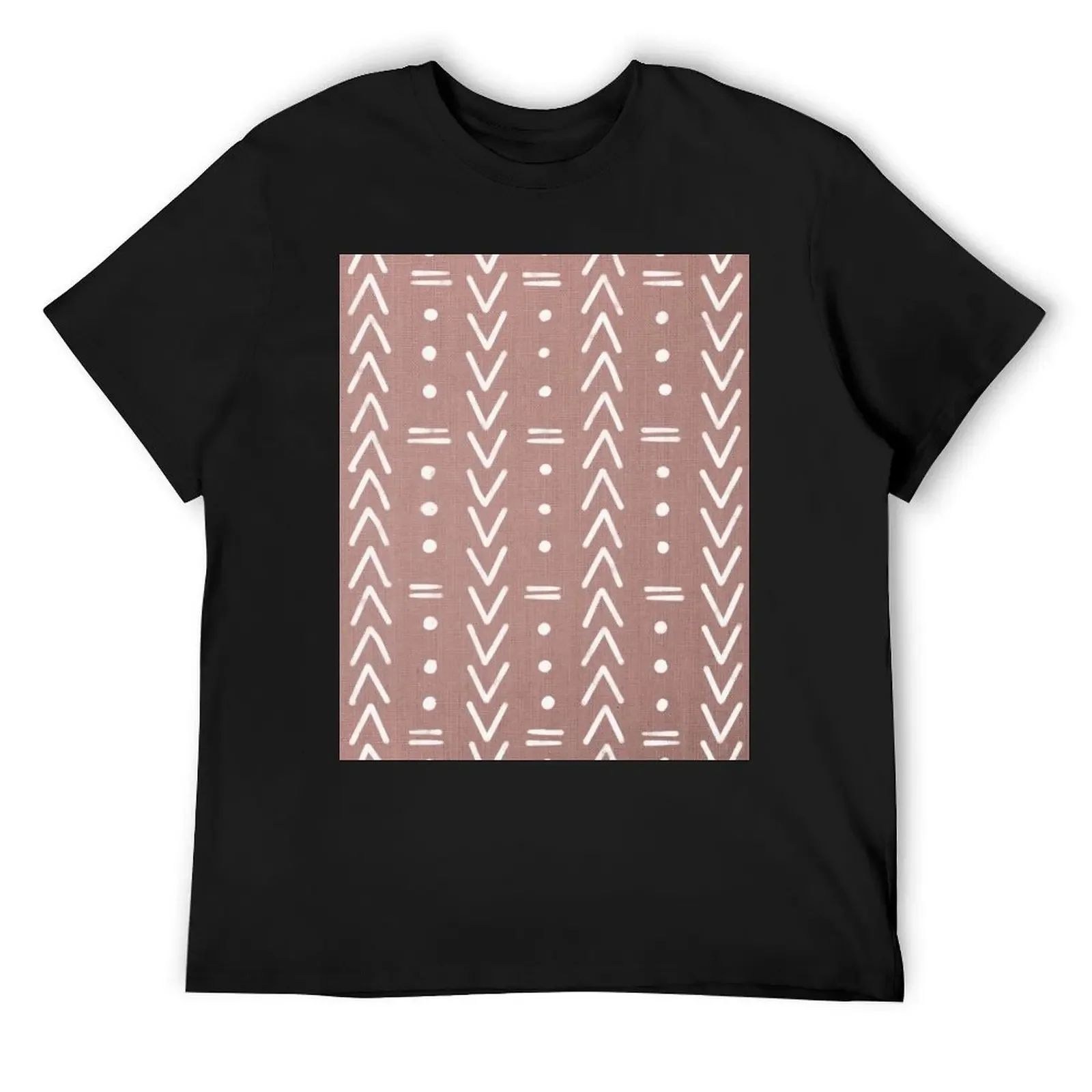 Mudcloth White Geometric Shapes in Blush Pink T-Shirt man t shirt quick drying graphics men t shirts high quality