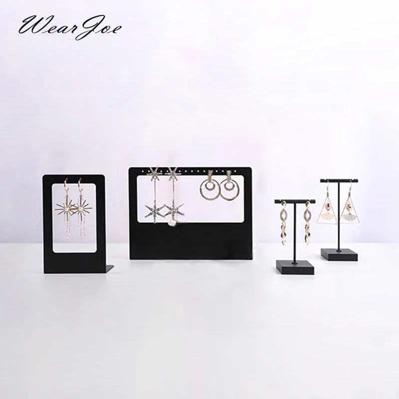 Duurzame Black Metal T Oorbellen Sieraden Display Stand Bengelen Houder Oor Stud Opslag Plank Lange Oorbel Showcase Rek Organizer