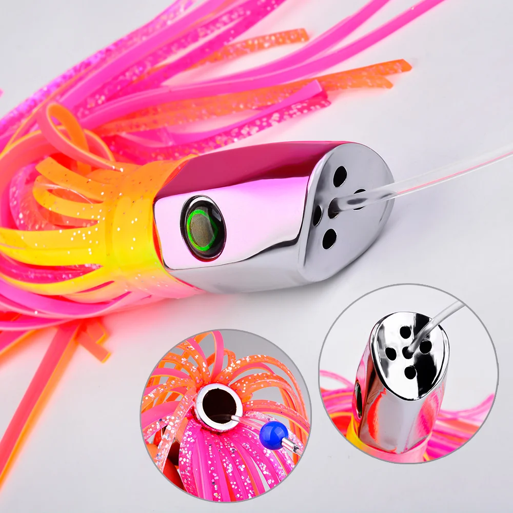 PROBEROS 1pc 85g102g 119g Resin Head Octopus Soft Skirt Lure Deep Sea Boat Fishing Big Trolling Bait for Tuna Wahoo Fast Sinking view 5