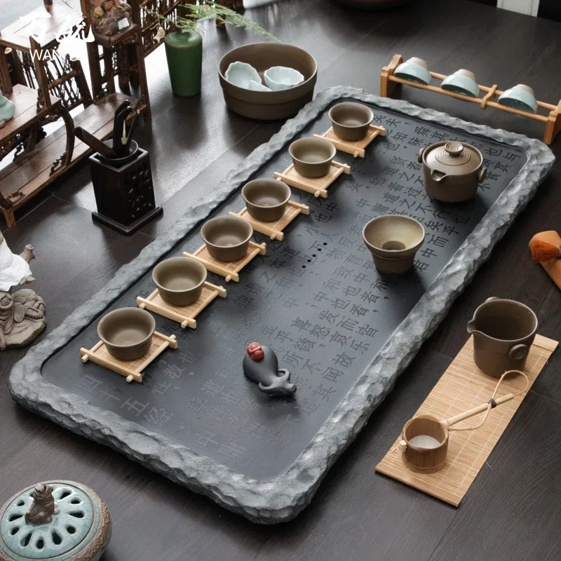 a*-Table Stone Tea Tray Serving Decorative Office Fruit Black Rectangle Tea Tray Smoking Hospitality Bandejas Home ./
