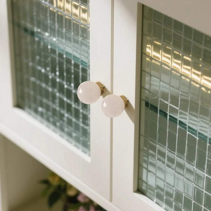 French Style Natural Crystal Single Hole Cabinet Door Furniture Decoration Cabinet Handle Simple Brass Round Ball Drawer Handle