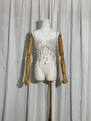 Sexy see through rhinestone Crop top women 2025 summer halter beach party tank top night Club rave outfits y2k streetwear Tops