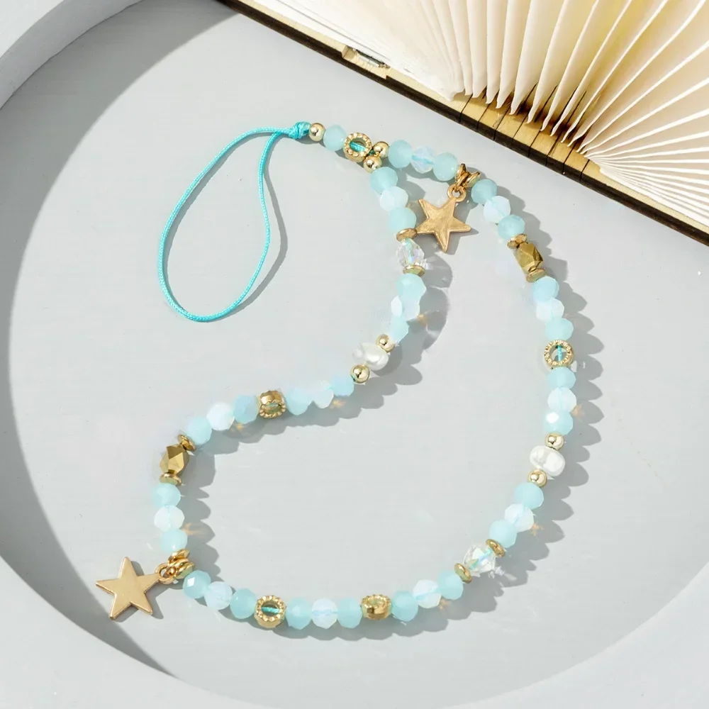 Acrylic Mobile Phone Chain Five-Pointed Star Pendant Beaded Telephone Lanyard Cellphone Hanging Rope for Women Key Chains