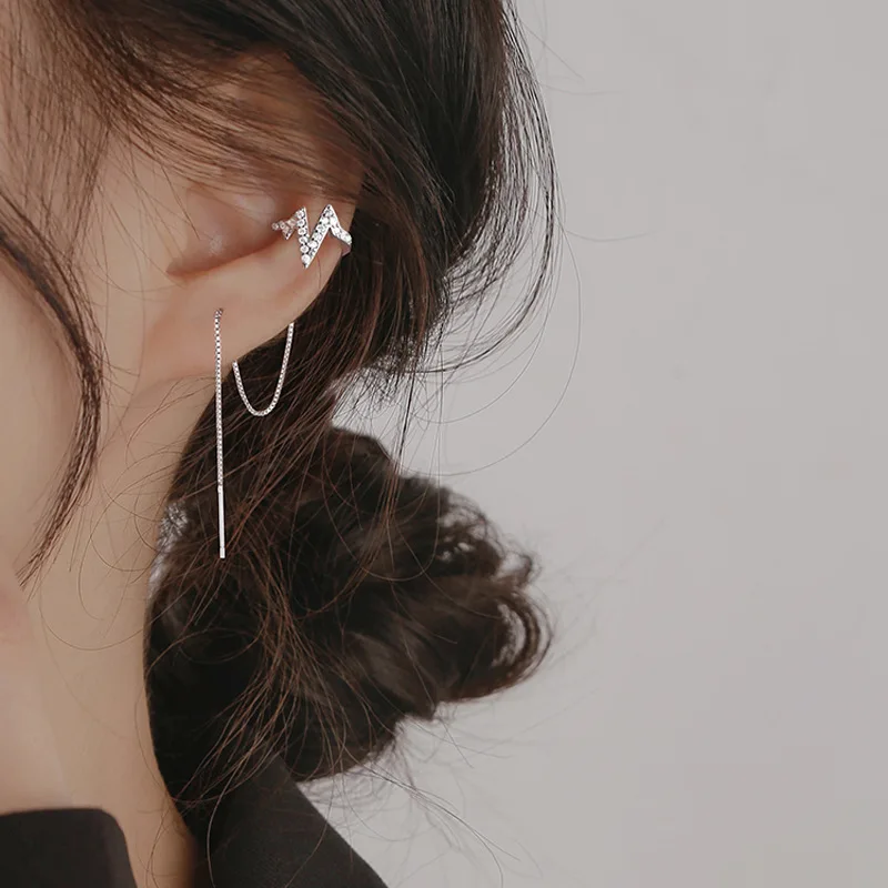 Simple Long Tassel Chain Drop Earrings For Women Hip Hop Silver Color Circle Round Geometric Piercing Ear Jewelry Girl Gift