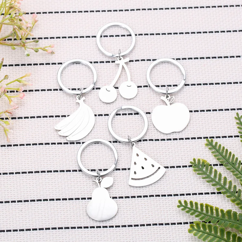 Cute Simple Fruit Stainless Steel Keychain Student Bag Pendant Gift for Children's Best Friends Wholesale