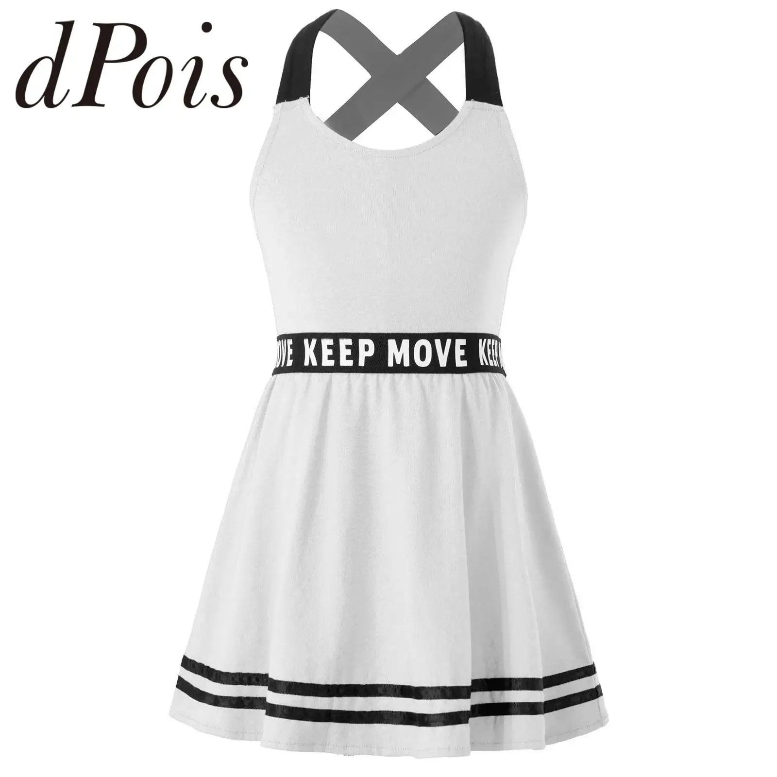 Kids Golf Tennis Dress Girls Letters Printed A-line Athletic Dress for Workout Badminton Outdoor Exercise Children Sports Dress