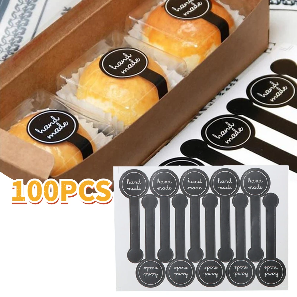 10PCS X10 Vintage Handmade Stickers Black Seal Labels Biscuit Bag Sticker Gift Bakery Packaging Biscuit Bag Sealing Decor Iabel