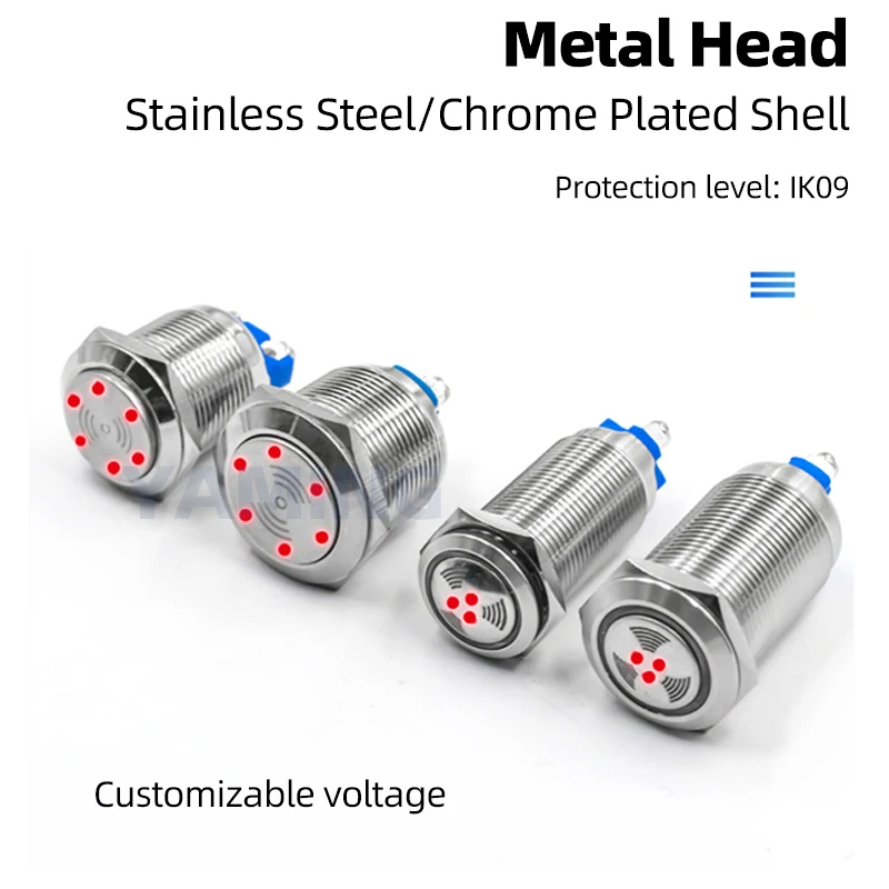 

Metal Buzzer 16/19/22/25mm Red LED Light Flash Alarm 19-SM Stainless Steel Shell Short/Long Type Screw Feet