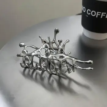 Y2k geometrické drápové sponky pro ženy velké kovové stříbrné barvy korejské módní žraločí sponky do vlasů uchopte svorky dívčí vlasové doplňky 10 nejlepší prodej velké sponky do vlasů - №5