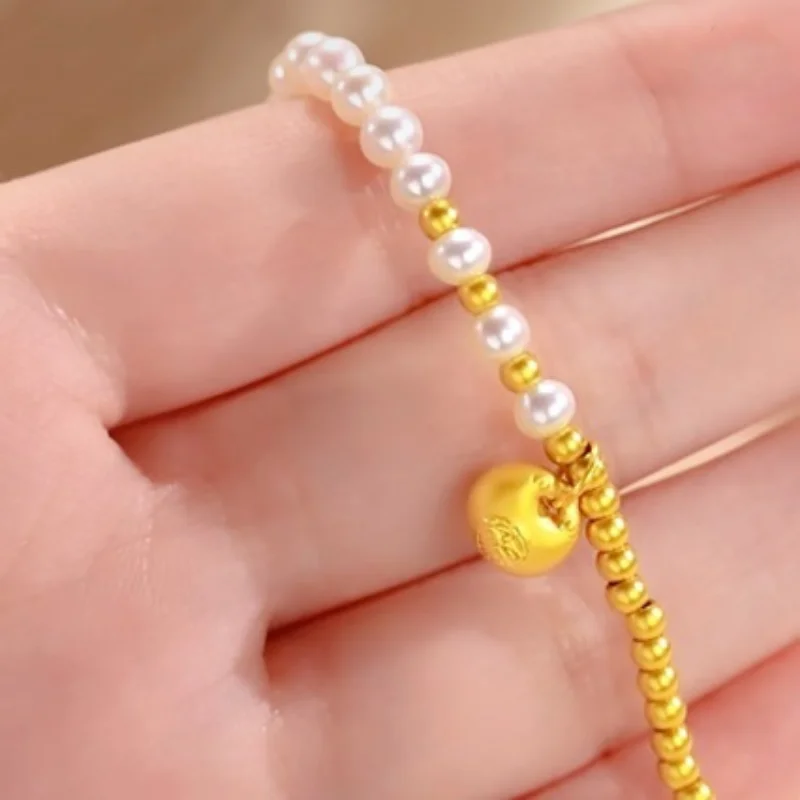 

New Chinese Style Niche Exquisite Light Luxury Auspicious Cloud Lock Small Gold Bead Bracelet Sand Gold Fashion Accessories