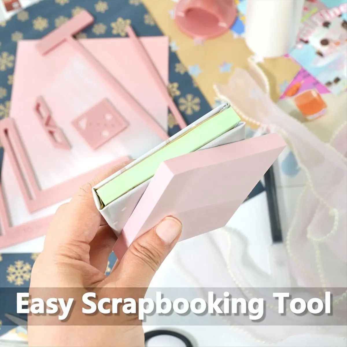 KSOL 6Pcs Bookbinding Easy Scrapbooking Tool for , Great Stencils and Cutter Guide Kit Can Be Made Into Notebook Pink