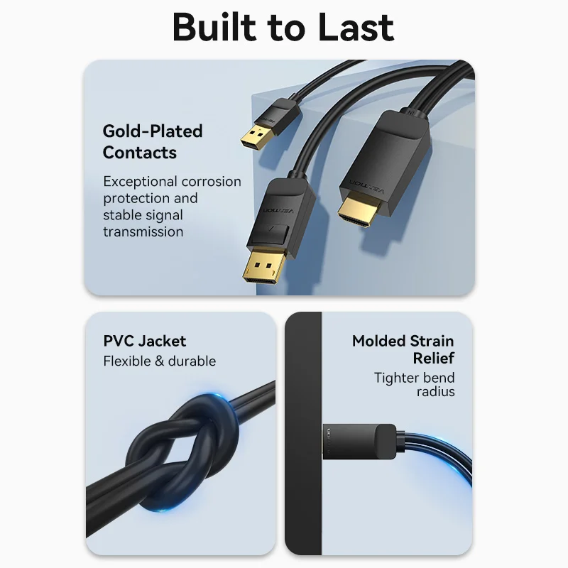 Vention HDMI to Display Port 4K 60Hz HDMI to DP Cable for PC Laptop HDTV Monitor Projector Video Audio Cable HDMI to DisplayPort