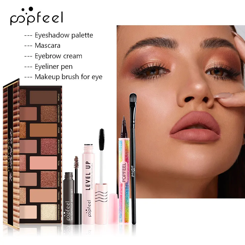 12 ชิ้นแต่งหน้าชุดผู้หญิงเครื่องสําอางค์ชุดเดินทางอายแชโดว์ Palette ลิปกลอสคอนซีลเลอร์ Eyebrow Powder มาสคาร่าอายไลเนอร์แปรงแต่งหน้า