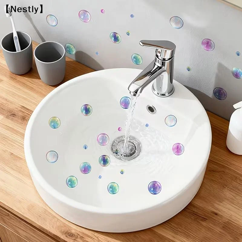Glow-in-the-Dark Bubble Theme Wall Sticker Sink Toilet Sticker Waterproof Self-Adhesive Removable Home Decor Car Decals〔Nest〕