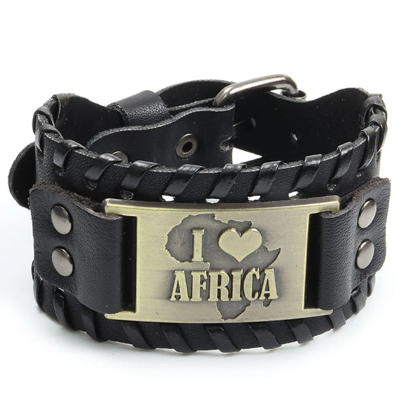 Fashion Wide Leather African map bracelet Charming Men's Bracelet Vintage Viking Style Accessories Men's Jewelry Gift Wholesale