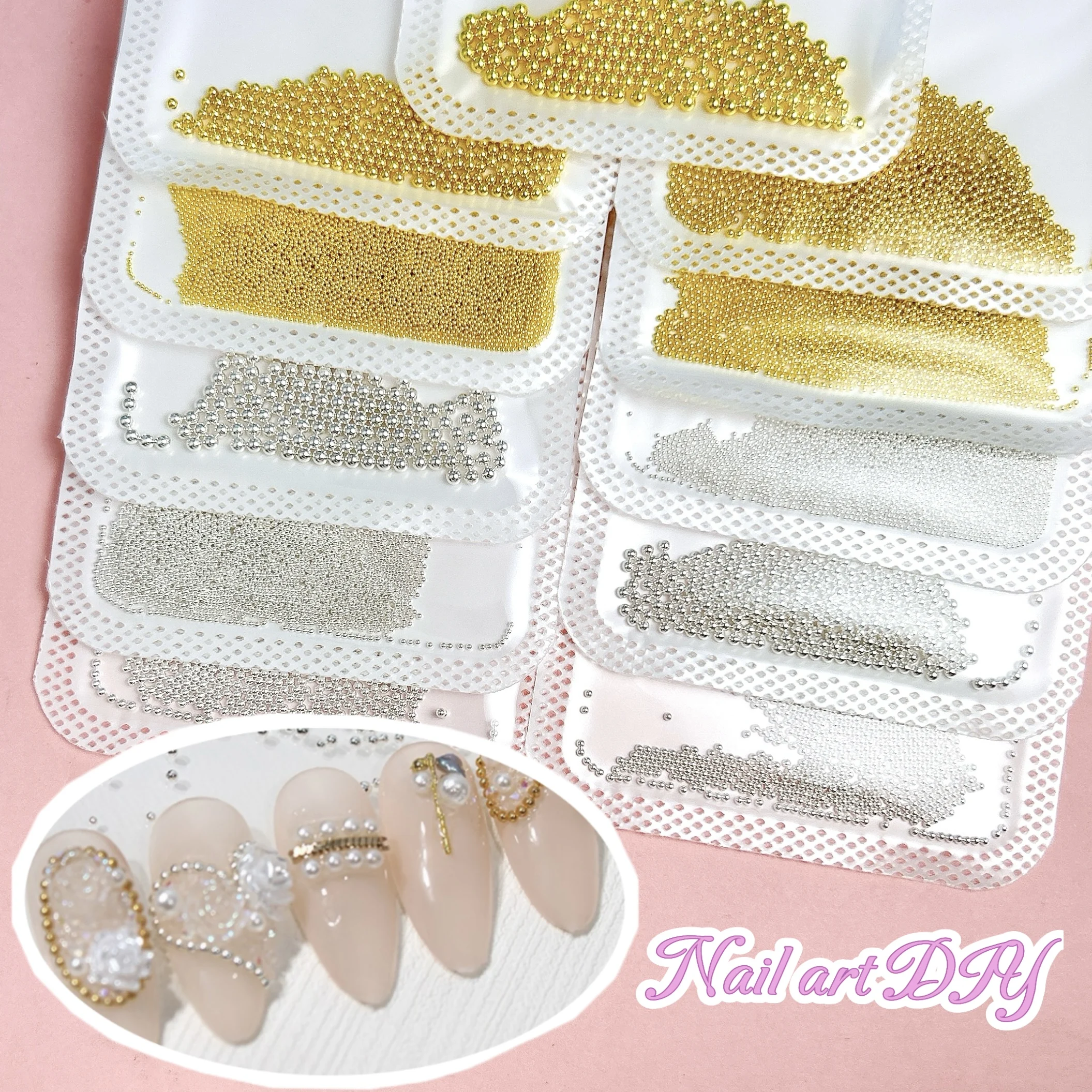 1 Beutel mehrere Größen minimalistische Gold Silber Stahlkugeln Legierung Nail Art Charms 3D einfarbig Mini Stahlperlen Nageldekoration DIY