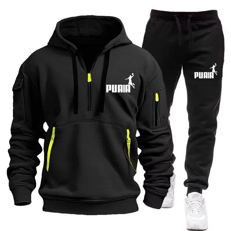 Agasalho masculino com zíper + moletom conjunto de 2 peças outono inverno masculino diário casual jaquetas esportivas jogging te