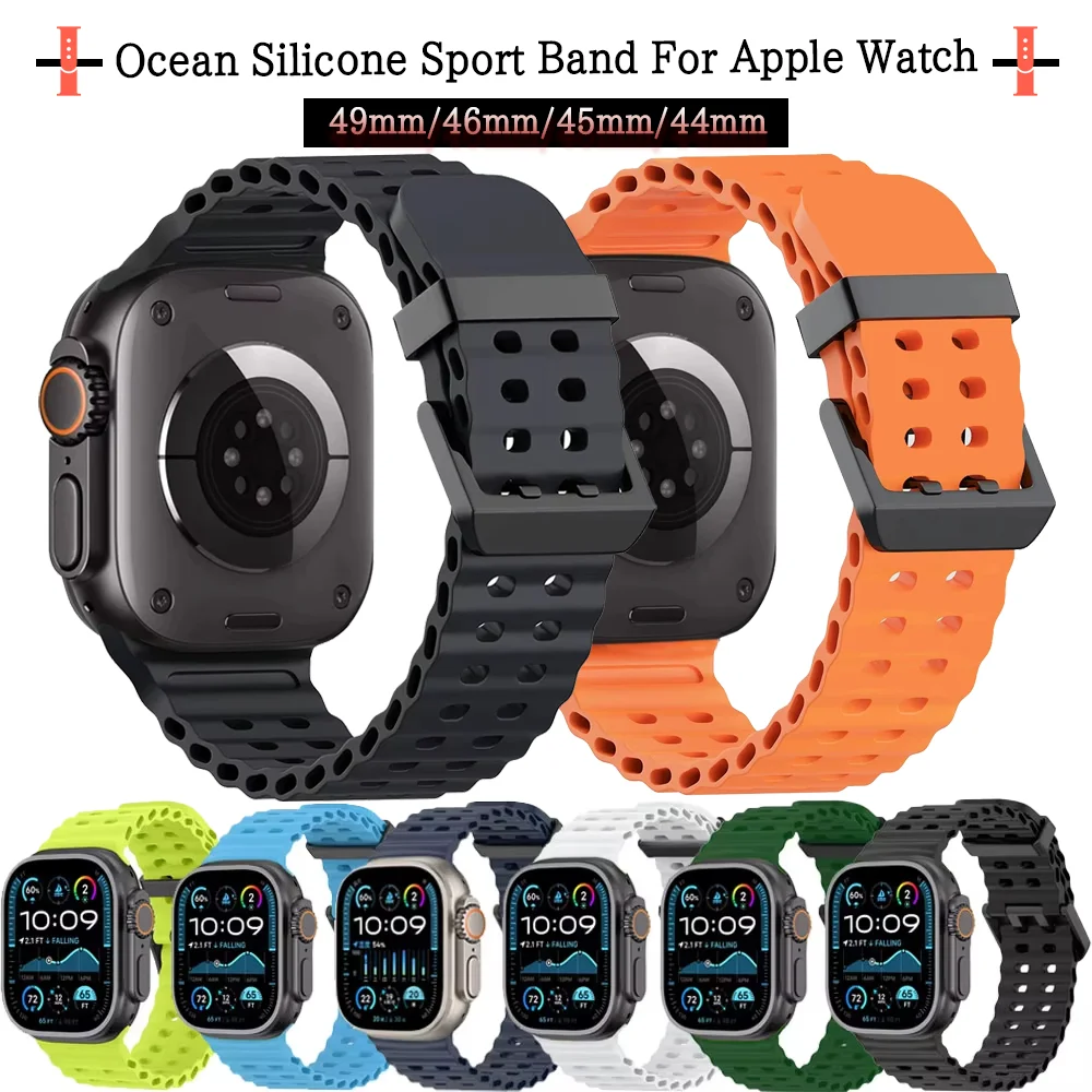 Silikonarmband für Apple Watch 10, 42 mm, 46 mm, Ultra 2, 1, 49 mm, 9, 8, 7, 45 mm, 44 mm, atmungsaktives Sportarmband, Iwatch 6 5 4 SE-Bänder