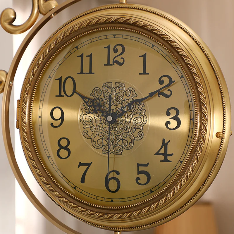 European style metal double sided clock household wall decoration