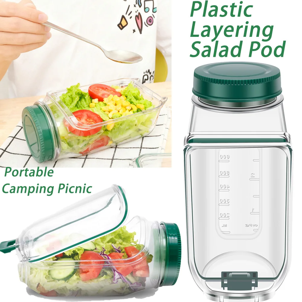 Contenedores de almacenamiento de plástico para ensalada Vertical, tapa de apertura lateral sellada a prueba de fugas, portátil, para acampar y Picnic