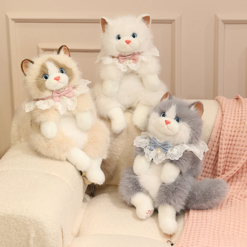 

Плюшевая игрушка-кошка 45-55 см, реалистичная, милая, с бантом, в стиле Лолита, кавайная, мультяшная, персонализированный подарок для девочек
